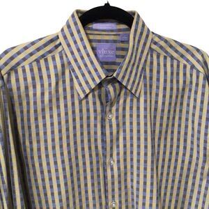 Men’s Shirt, VLuxe Mens Shirt, size L, 34/35 sleeves, yellow and blue stripe